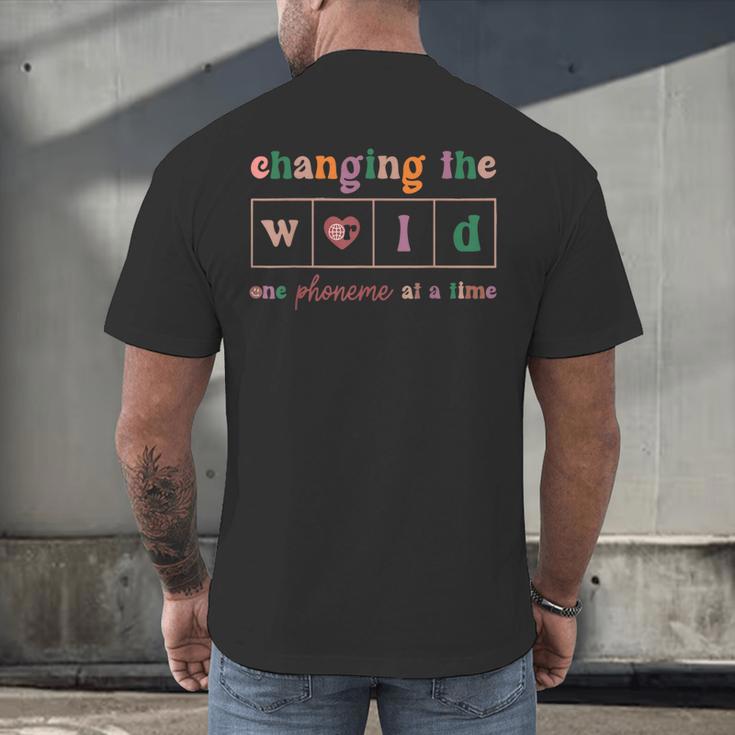 Changing The World One Phoneme At a Time Phonics Teacher Men Women Girls Kids Men's Back Print T-Shirt, gift for family, gift for coworker