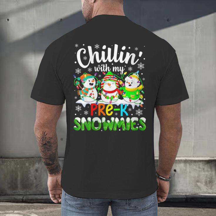 Chillin With My Pre-K Snowmies Christmas Teacher Xmas Men's Back Print T-Shirt, gift for family, gift for coworker Chillin With My Pre-K Snowmies Christmas Teacher Xmas Men's Back Print T-Shirt, gift for family, gift for coworker