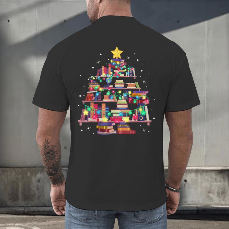 Christmas Library Tree Love Reading Books Nerd Teacher Men's Back Print T-Shirt, gift for family, gift for coworker