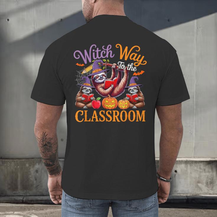 Way To Classroom Halloween Witch Three Cute Sloths Teacher Men's Back Print T-Shirt, gift for family, gift for coworker