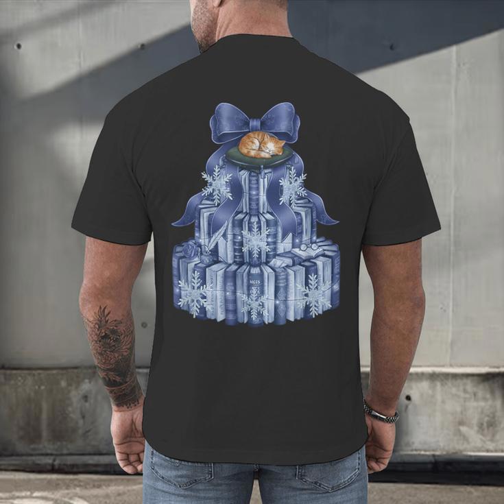 Coquette Bow Book Tree Merry Christmas Xmas Teacher Holiday Men's Back Print T-Shirt, gift for family, gift for coworker Coquette Bow Book Tree Merry Christmas Xmas Teacher Holiday Men's Back Print T-Shirt, gift for family, gift for coworker