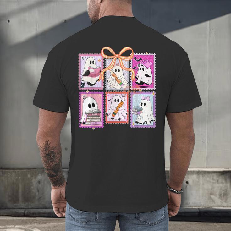 Coquette Bow Spooky Teacher Ghost Halloween Trick Or Teach Men's Back Print T-Shirt, gift for family, gift for coworker Coquette Bow Spooky Teacher Ghost Halloween Trick Or Teach Men's Back Print T-Shirt, gift for family, gift for coworker