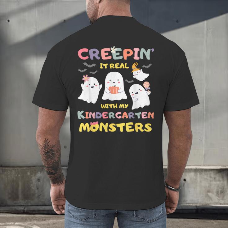 Creepin It Real With Kindergarten Monsters Halloween Teacher Men's Back Print T-Shirt, gift for family, gift for coworker Creepin It Real With Kindergarten Monsters Halloween Teacher Men's Back Print T-Shirt, gift for family, gift for coworker