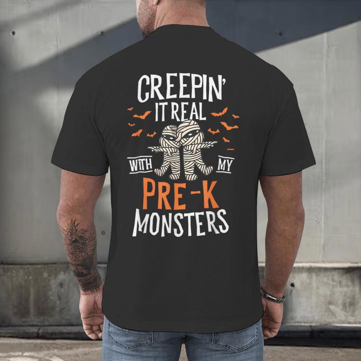 Creepin It Real Pre-K Monsters Halloween Preschool Teacher Men's Back Print T-Shirt, gift for family, gift for coworker Creepin It Real Pre-K Monsters Halloween Preschool Teacher Men's Back Print T-Shirt, gift for family, gift for coworker