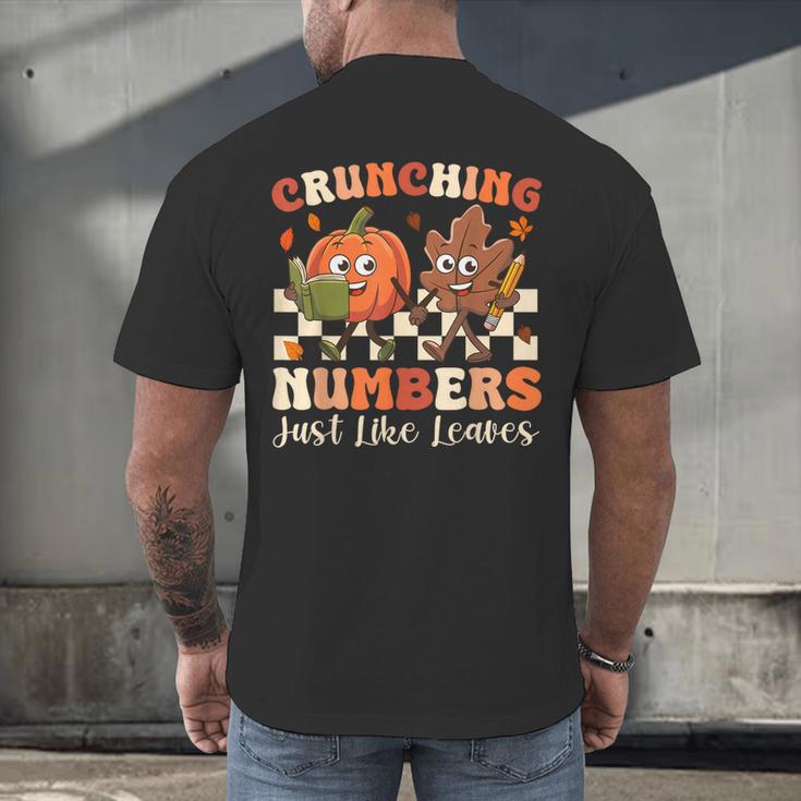 Crunching Numbers Just Like Leaves Pumpkin Fall Teacher Men's Back Print T-Shirt, gift for family, gift for coworker