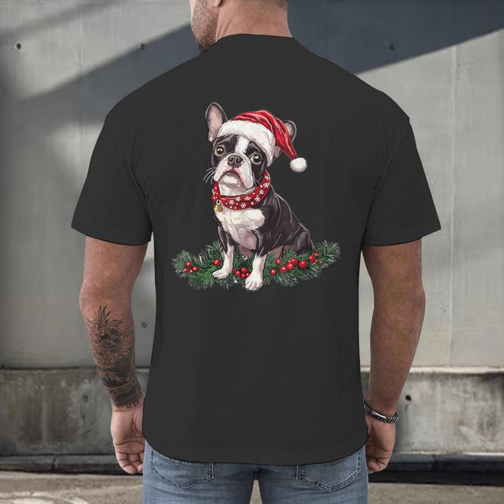 Cute Boston Terrier Dog Christmas Merry X-Mas Graphic Men's Back Print T-Shirt, gift for family, gift for coworker
