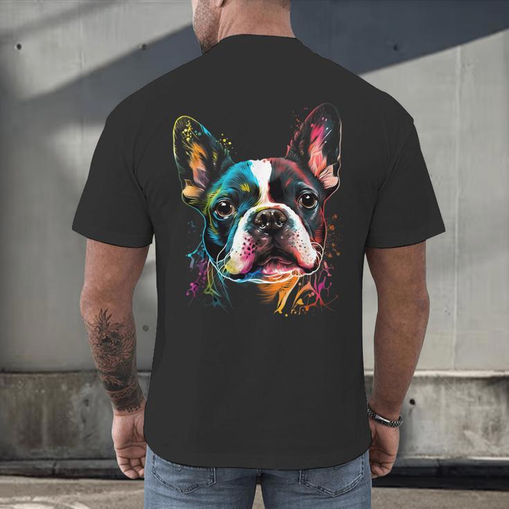 Cute Boston Terrier Puppy Dog Art Lover Unique Painting For Men Women Kids Men's Back Print T-Shirt, gift for family, gift for coworker