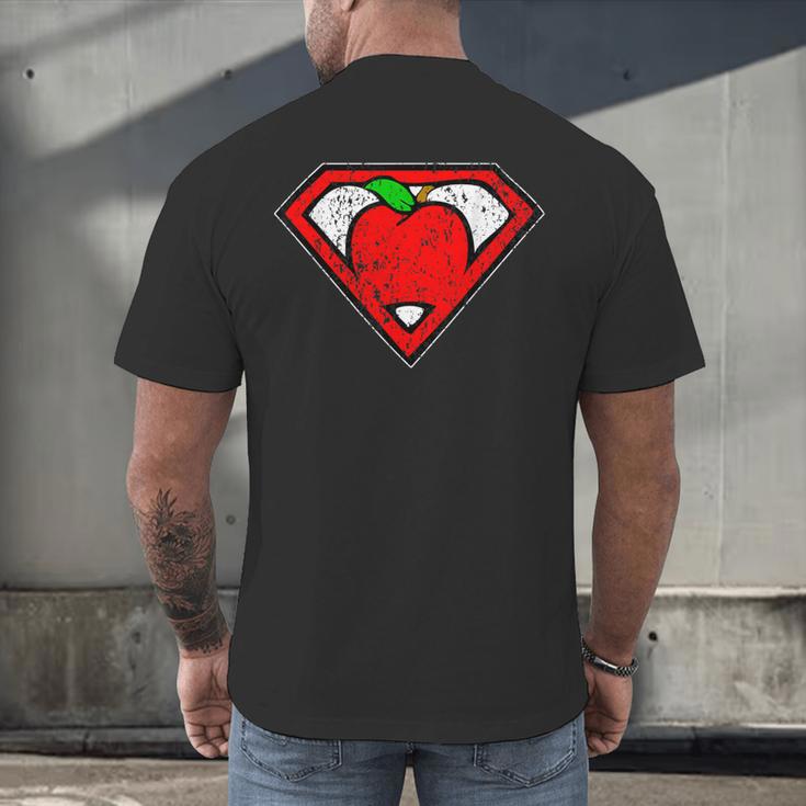 Cute Distressed Super Teacher Superhero Apple Shirt Men's Back Print T-Shirt, gift for family, gift for coworker