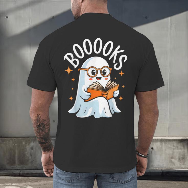 Cute Ghost Reading Book Librarian Teacher Halloween Costume Men's Back Print T-Shirt, gift for family, gift for coworker