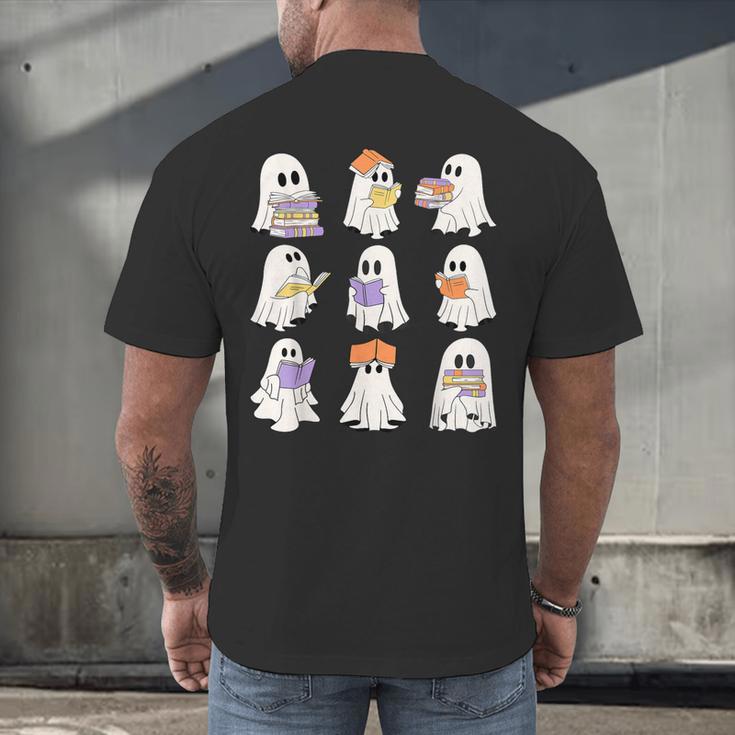 Cute Ghost Reading Books Teacher Halloween Reading Men Women Kids Men's Back Print T-Shirt, gift for family, gift for coworker