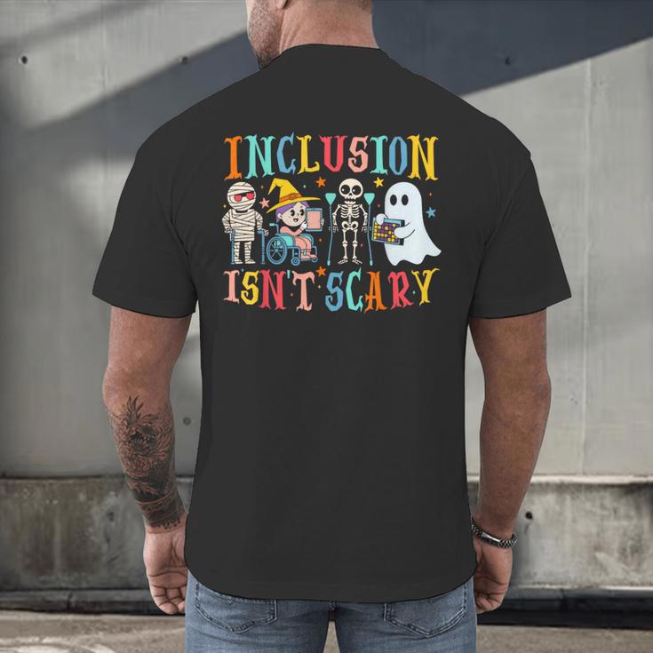 Cute Inclusion Isn't Scary Teacher Skeleton Ghost Halloween Men's Back Print T-Shirt, gift for family, gift for coworker Cute Inclusion Isn't Scary Teacher Skeleton Ghost Halloween Men's Back Print T-Shirt, gift for family, gift for coworker