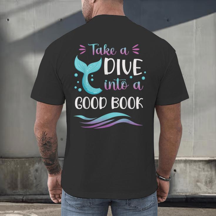 Cute Mermaid Librarian Teacher Dive Into A Good Book Reading Men's Back Print T-Shirt, gift for family, gift for coworker Cute Mermaid Librarian Teacher Dive Into A Good Book Reading Men's Back Print T-Shirt, gift for family, gift for coworker