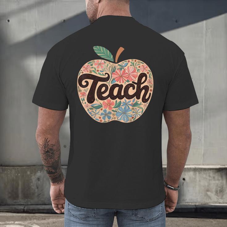 Cute Teacher With Apple Retro Teacher Kids Back To School Men's Back Print T-Shirt, gift for family, gift for coworker