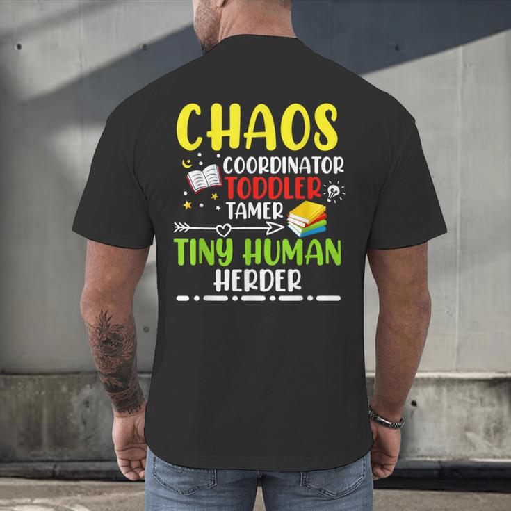 Daycare Teacher School Chaos Coordinator Toddler Tamer For Men Women Kids Men's Back Print T-Shirt, gift for family, gift for coworker Daycare Teacher School Chaos Coordinator Toddler Tamer For Men Women Kids Men's Back Print T-Shirt, gift for family, gift for coworker