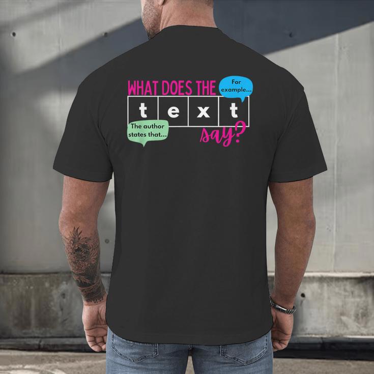 What Does The Text Say Text Evidence Reading Teacher For Men Women Men's Back Print T-Shirt, gift for family, gift for coworker