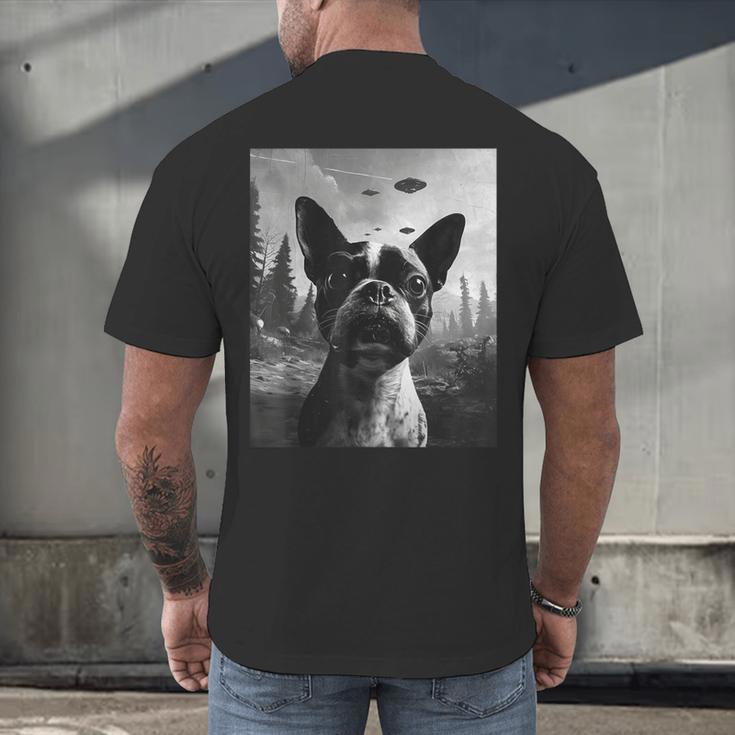 Dog Mom Dad Alien Selfie Boston Terrier UFO For Men Women Men's Back Print T-Shirt, gift for family, gift for coworker