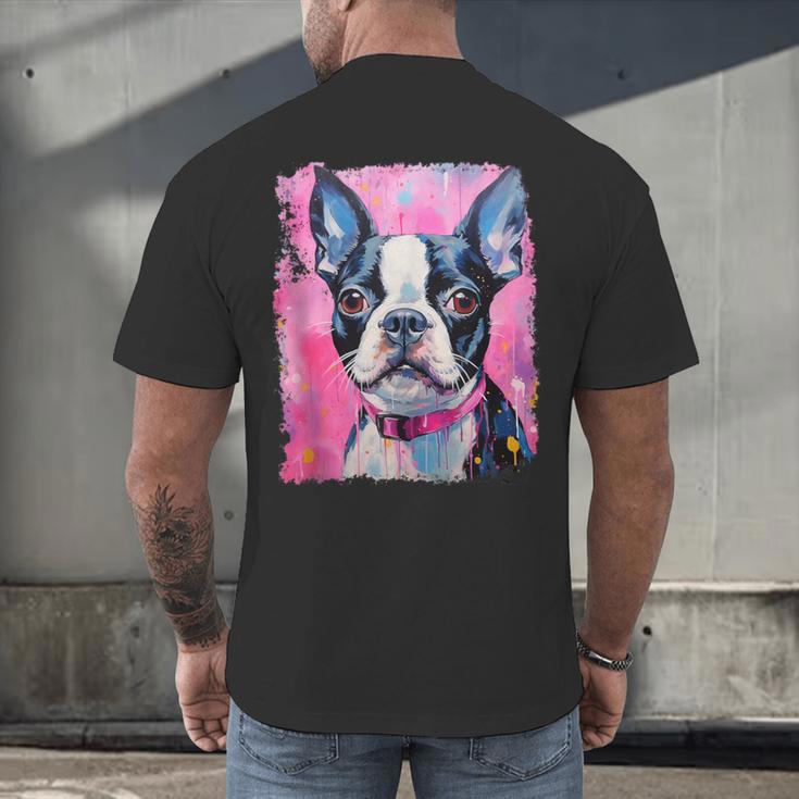 Dog Pink Boston Terrier Men's Back Print T-Shirt, gift for family, gift for coworker