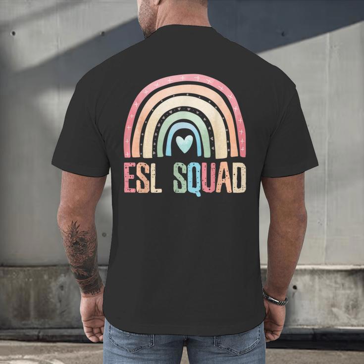 ESL Squad Teacher Crew Team Back To School English Rainbow Men's Back Print T-Shirt, gift for family, gift for coworker ESL Squad Teacher Crew Team Back To School English Rainbow Men's Back Print T-Shirt, gift for family, gift for coworker