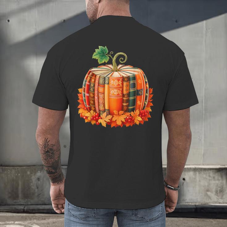 Fall Book Autumn Reading Teacher Halloween Pumpkin Season Men's Back Print T-Shirt, gift for family, gift for coworker Fall Book Autumn Reading Teacher Halloween Pumpkin Season Men's Back Print T-Shirt, gift for family, gift for coworker