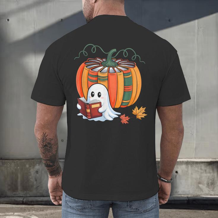 Fall Book Pumpkin Ghost Reading Books Halloween Teacher Men's Back Print T-Shirt, gift for family, gift for coworker Fall Book Pumpkin Ghost Reading Books Halloween Teacher Men's Back Print T-Shirt, gift for family, gift for coworker