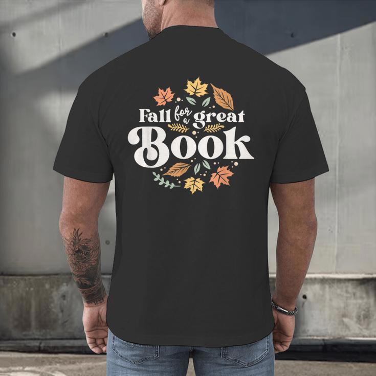 Fall For A Great Book Reading Librarian Autumn Teacher Men's Back Print T-Shirt, gift for family, gift for coworker