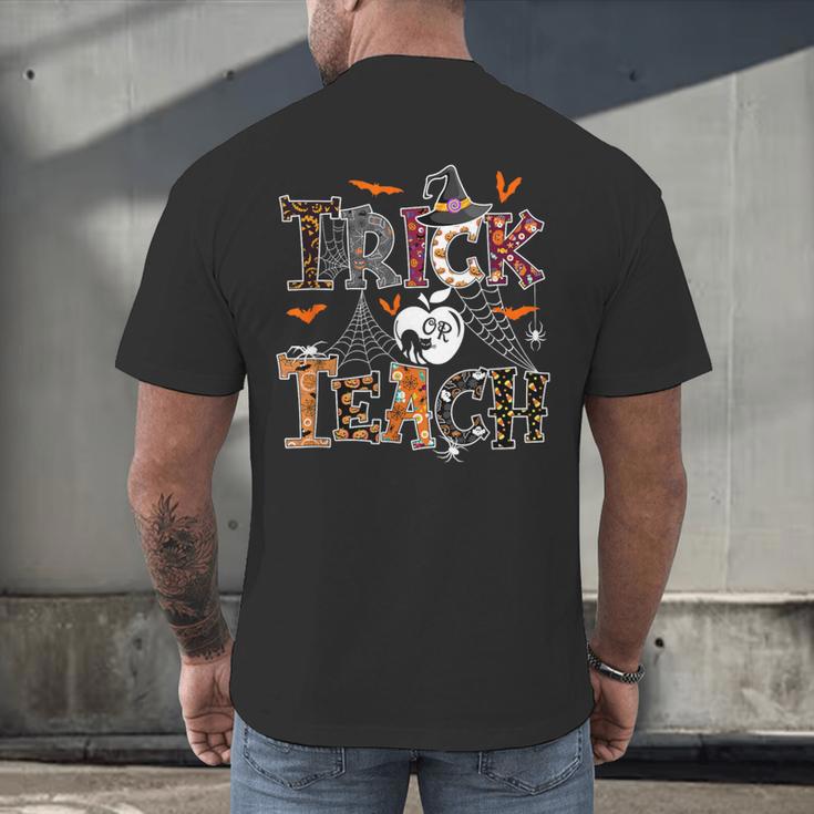 Fall Holiday Themed Thanksgiving Halloween Teacher Trick Or Men's Back Print T-Shirt, gift for family, gift for coworker