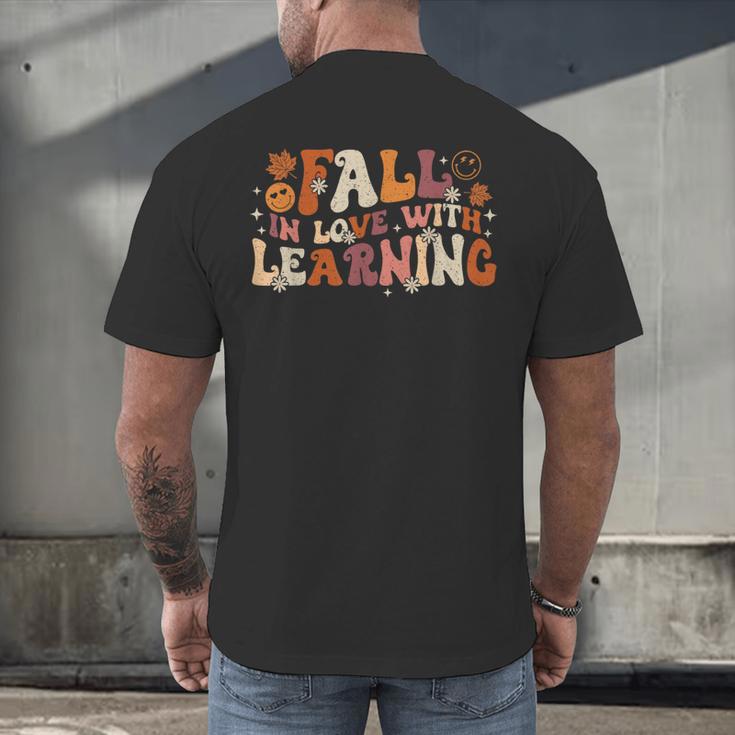 Fall In Love With Learning Autum Thanksgiving Teacher Kids Men's Back Print T-Shirt, gift for family, gift for coworker Fall In Love With Learning Autum Thanksgiving Teacher Kids Men's Back Print T-Shirt, gift for family, gift for coworker
