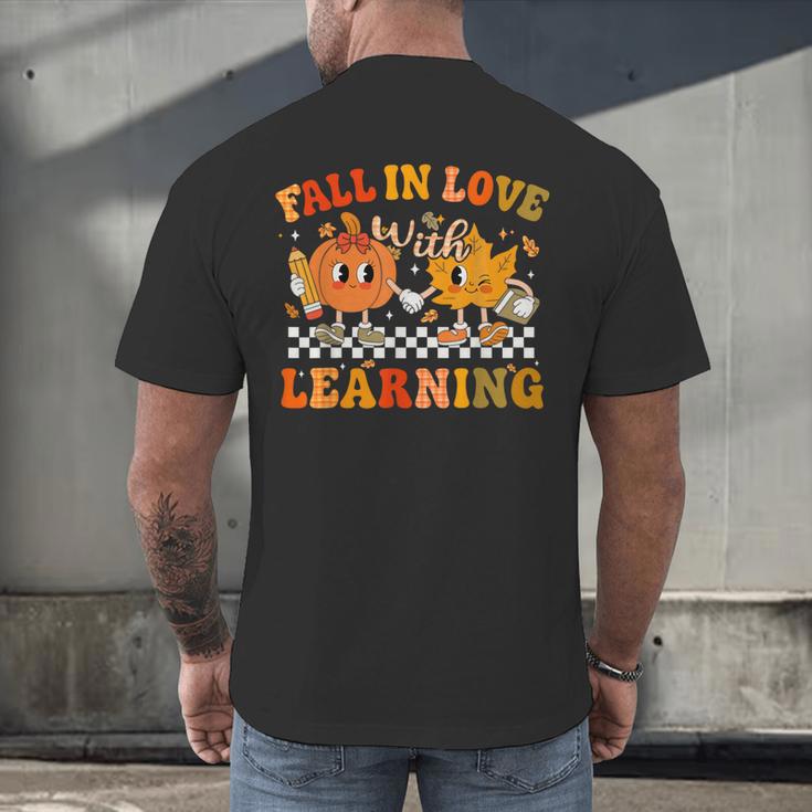 Fall In Love With Learning Autumn Pumpkin Fall Teacher Kids Men's Back Print T-Shirt, gift for family, gift for coworker Fall In Love With Learning Autumn Pumpkin Fall Teacher Kids Men's Back Print T-Shirt, gift for family, gift for coworker