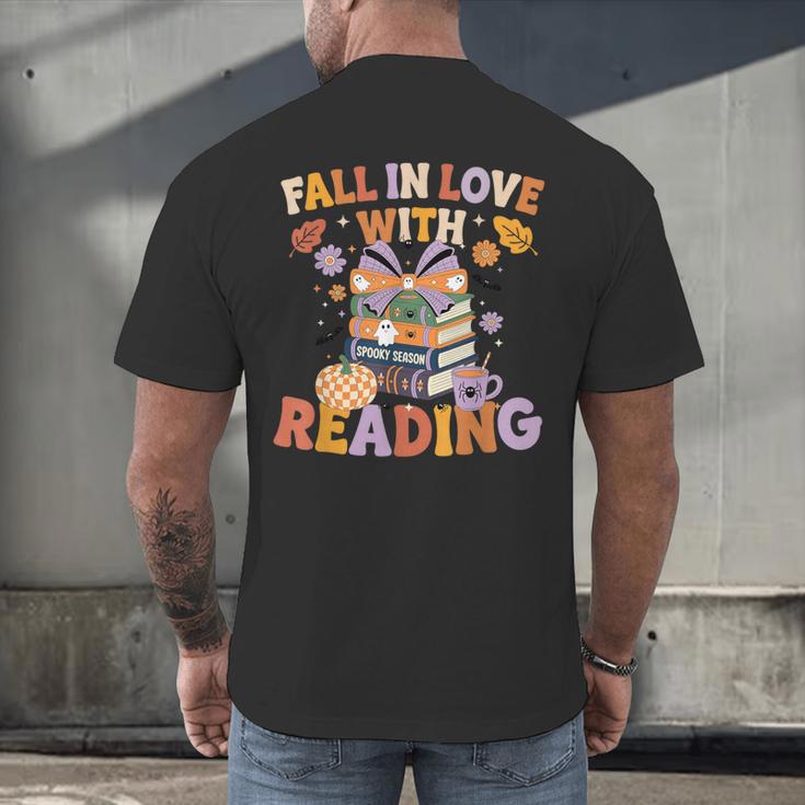 Fall In Love With Reading Halloween Stack Of Book Teacher Men's Back Print T-Shirt, gift for family, gift for coworker Fall In Love With Reading Halloween Stack Of Book Teacher Men's Back Print T-Shirt, gift for family, gift for coworker