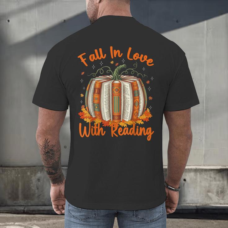 Fall In Love With Reading Pumpkin Autumn Librarians Teacher Men's Back Print T-Shirt, gift for family, gift for coworker Fall In Love With Reading Pumpkin Autumn Librarians Teacher Men's Back Print T-Shirt, gift for family, gift for coworker