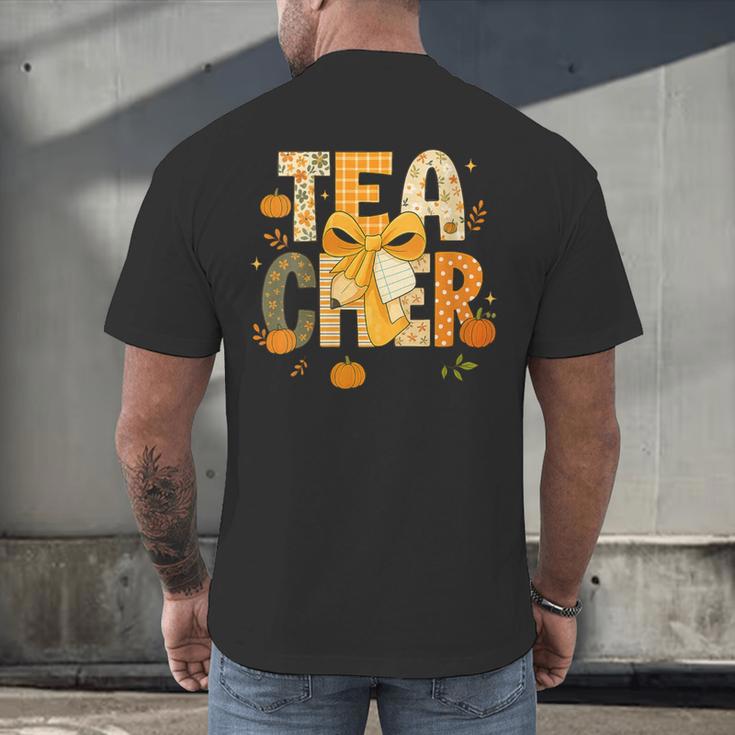 Fall Teacher Pumpkin Coquette Bow Autumn Classroom Men's Back Print T-Shirt, gift for family, gift for coworker Fall Teacher Pumpkin Coquette Bow Autumn Classroom Men's Back Print T-Shirt, gift for family, gift for coworker