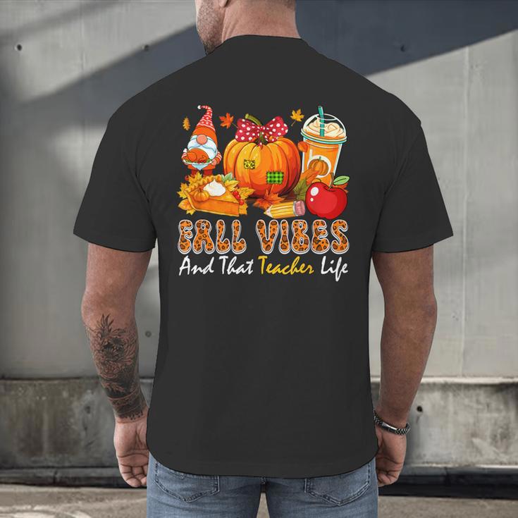 Fall Vibes Costume Teacher Thanksgiving Leopard Gnome Men's Back Print T-Shirt, gift for family, gift for coworker