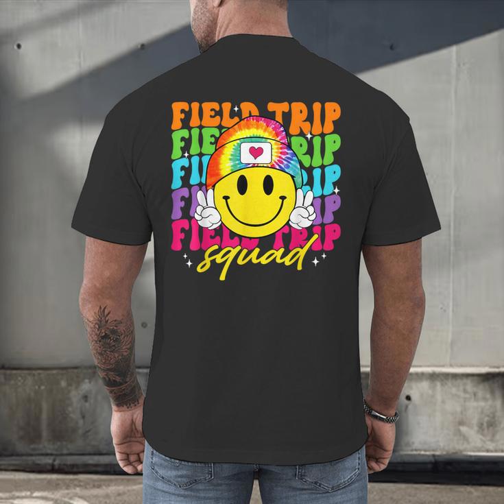 Field Trip Squad Groovy Field Day Smile Face Teacher Tie Dye Men's Back Print T-Shirt, gift for family, gift for coworker