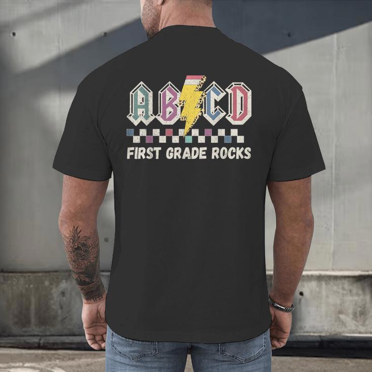 First Grade Rocks Teachers Back To School ABCD Rock Students Men's Back Print T-Shirt, gift for family, gift for coworker
