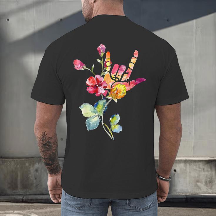 Flower American Sign Language ASL Teacher Teaching Deaf Men's Back Print T-Shirt, gift for family, gift for coworker Flower American Sign Language ASL Teacher Teaching Deaf Men's Back Print T-Shirt, gift for family, gift for coworker