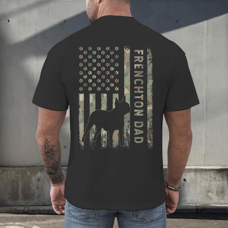 Frenchton Dad French Bulldog Boston Terrier Camo USA Flag Men's Back Print T-Shirt, gift for family, gift for coworker