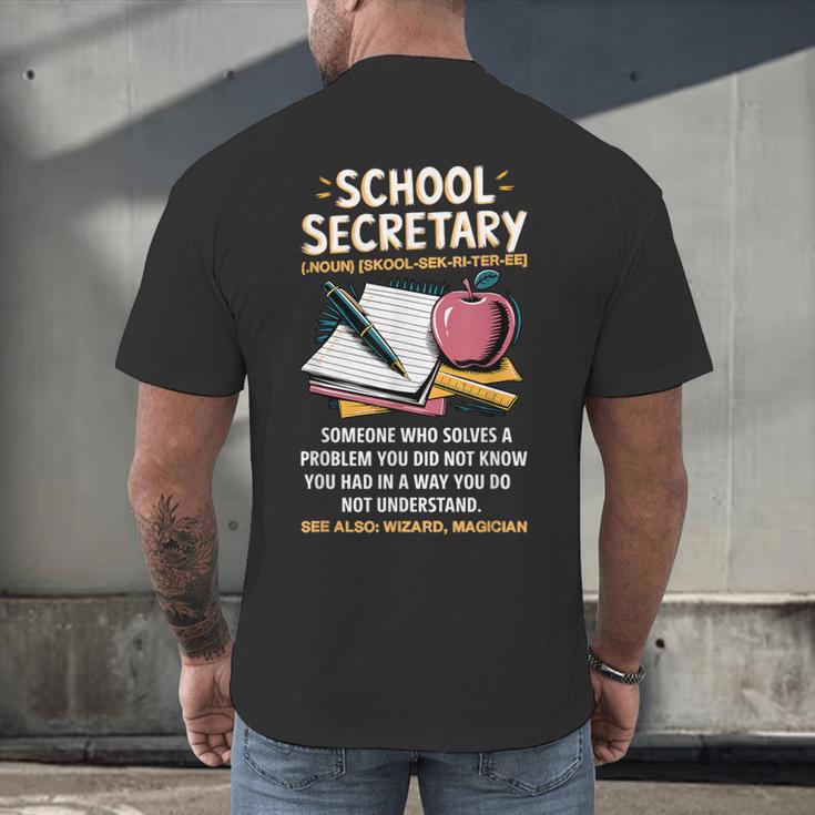 Front Office Teacher Admin Meaning School Secretary Men's Back Print T-Shirt, gift for family, gift for coworker