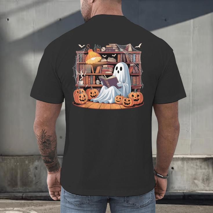 Ghost Book Reading Halloween Books Lover Teacher Men's Back Print T-Shirt, gift for family, gift for coworker Ghost Book Reading Halloween Books Lover Teacher Men's Back Print T-Shirt, gift for family, gift for coworker