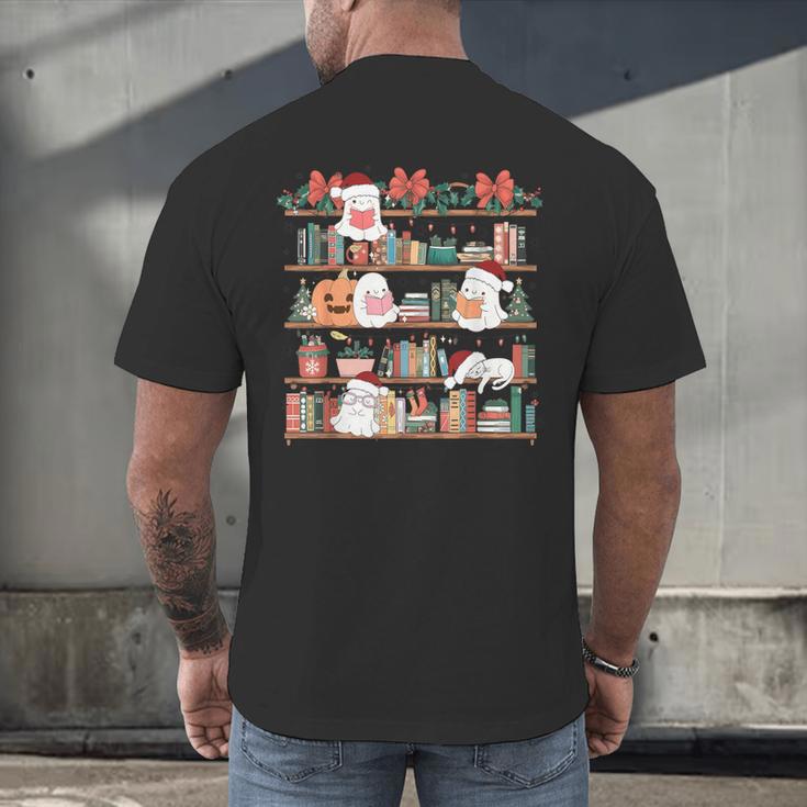 Ghost Christmas Reading Book Lover Library Christmas Teacher Men's Back Print T-Shirt, gift for family, gift for coworker Ghost Christmas Reading Book Lover Library Christmas Teacher Men's Back Print T-Shirt, gift for family, gift for coworker