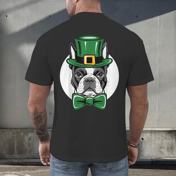 Green Boston Terrier Shamrock St Patricks Day Boston Terrier Men's Back Print T-Shirt, gift for family, gift for coworker