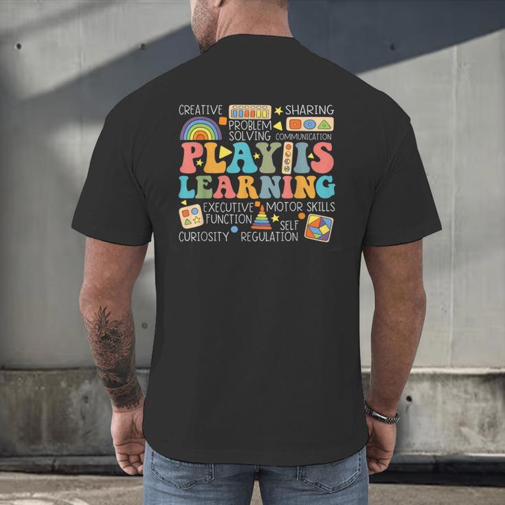 Groovy Play Is Learning Kindergarten Teacher Appreciation Men's Back Print T-Shirt, gift for family, gift for coworker Groovy Play Is Learning Kindergarten Teacher Appreciation Men's Back Print T-Shirt, gift for family, gift for coworker