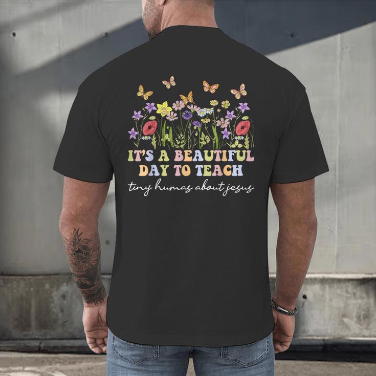 Groovy I Teach Tiny Humans About Jesus Christian Teacher Men's Back Print T-Shirt, gift for family, gift for coworker