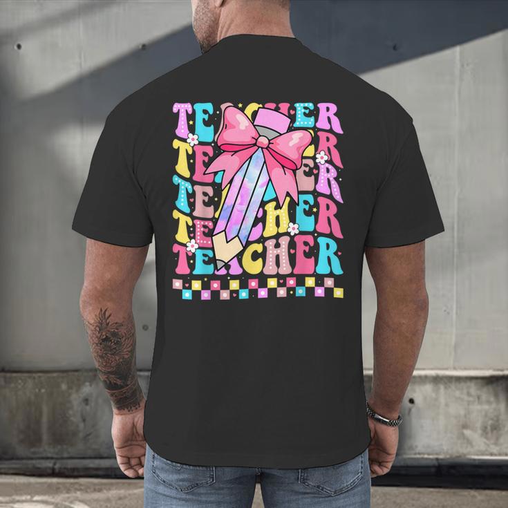 Groovy Teacher Cute Coquette Bow Flower Retro Back To School Men's Back Print T-Shirt, gift for family, gift for coworker