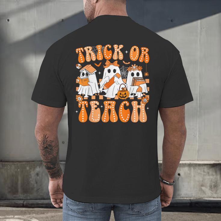 Groovy Teacher Halloween Trick Or Teach Ghost Men Women Kids Men's Back Print T-Shirt, gift for family, gift for coworker