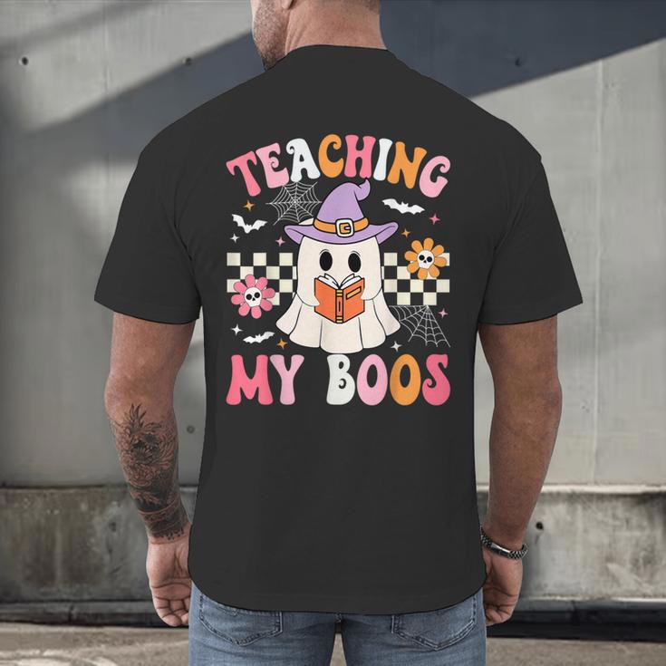 Groovy Teaching My Boos Teacher Ghost Halloween Teacher Men's Back Print T-Shirt, gift for family, gift for coworker