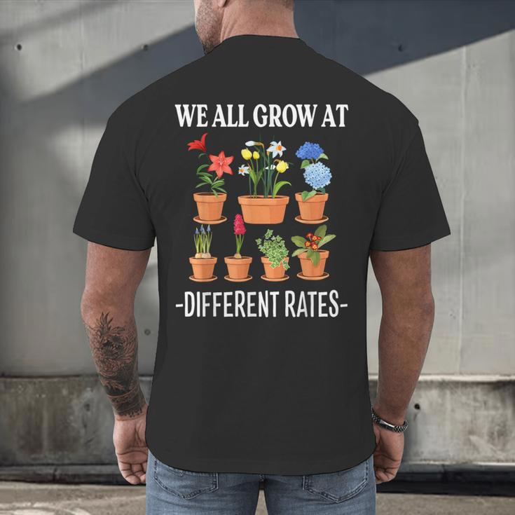We All Grow At Different Rates Back To School Teacher Men's Back Print T-Shirt, gift for family, gift for coworker We All Grow At Different Rates Back To School Teacher Men's Back Print T-Shirt, gift for family, gift for coworker