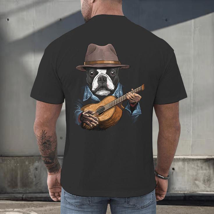 Guitar Shirt Boston Terrier Dog Playing Acoustic Guitar Men's Back Print T-Shirt, gift for family, gift for coworker