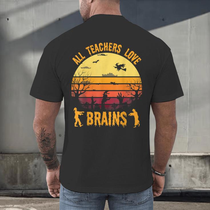 Halloween Costume Teacher Love Brains Zombie Men's Back Print T-Shirt, gift for family, gift for coworker Halloween Costume Teacher Love Brains Zombie Men's Back Print T-Shirt, gift for family, gift for coworker
