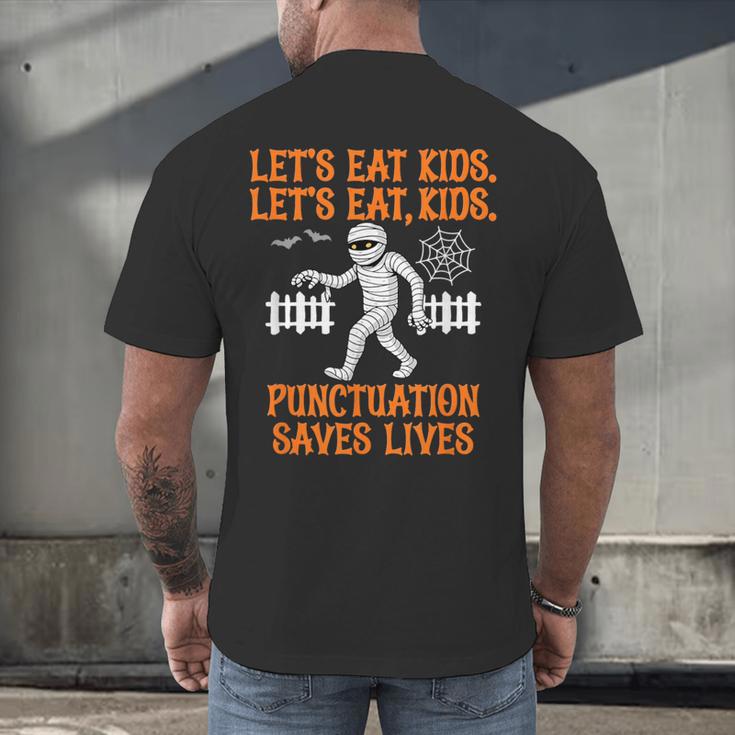 Halloween Lets Eat Kids Punctuation Teacher Men's Back Print T-Shirt, gift for family, gift for coworker Halloween Lets Eat Kids Punctuation Teacher Men's Back Print T-Shirt, gift for family, gift for coworker
