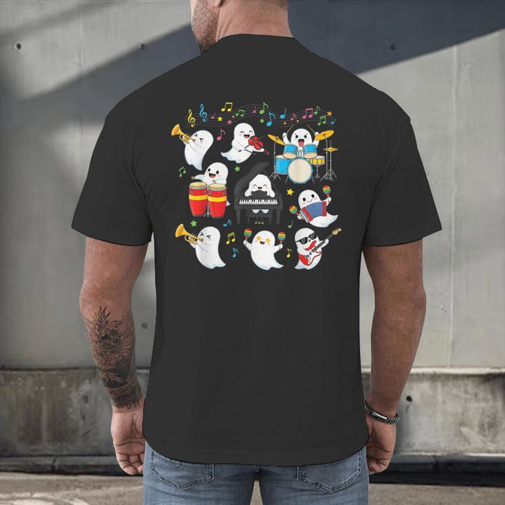 Halloween Music Teacher Ghost Playing Musical Instruments Men's Back Print T-Shirt, gift for family, gift for coworker Halloween Music Teacher Ghost Playing Musical Instruments Men's Back Print T-Shirt, gift for family, gift for coworker